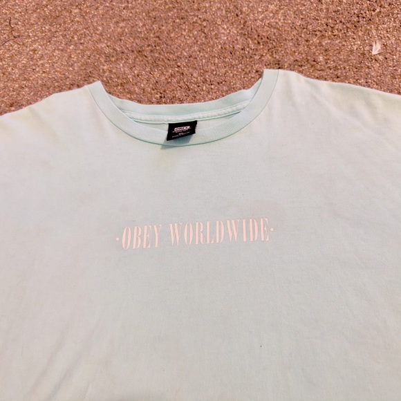 OBEY Worldwide Baby Blue Logo Cotton Short Sleeve Tee T-shirt Men’s Unisex Shirt - Picture 7 of 8